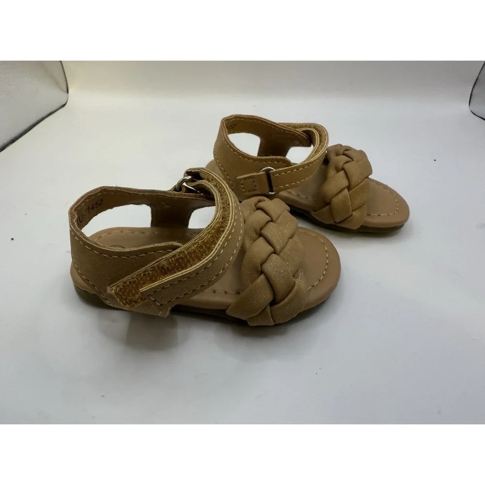 Petalia Toddler Girl's Tan Braided Sandals Size 3 – Hook-and-Loop‎ Closure